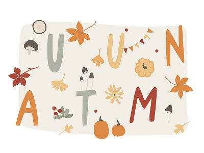 Hello Autumn autumn banner card cartoon cozy creative market design fall flat illustration lettering typography