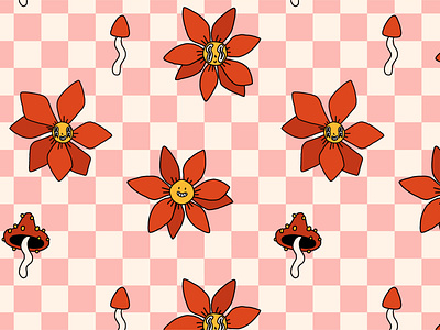Groovy Christmas pattern with poinsettia flower