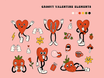 Groovy retro Valentines day stickers creative market illustration sticker