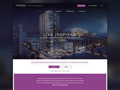 Catalyst Houston design homepage hotel interface layout modern plainjoe purple typogaphy ui ux web web design website