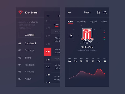 Kick Score app design chart design diagram flat graphic ios live mobile scores soccer ui ux