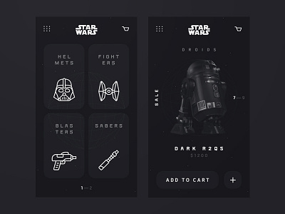 Dark Side App android app dark side darth vader e commerce icons ios material r2d2 starwars store ui ux