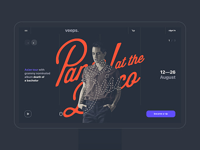 veeps band booking clean dark design flat panic at the disco promo singer typography ui ux website