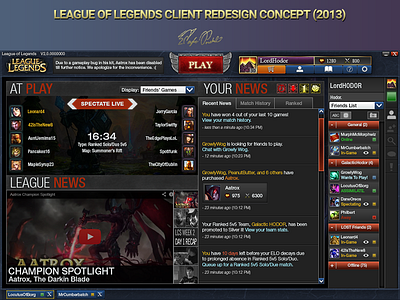 League of Legends Client Redesign Concept (2013) games gaming illustrator league of legends photoshop ui ui design user interface