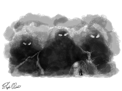 Mountains of Doom n' Gloom black and white brush creepy doodle photoshop wacom