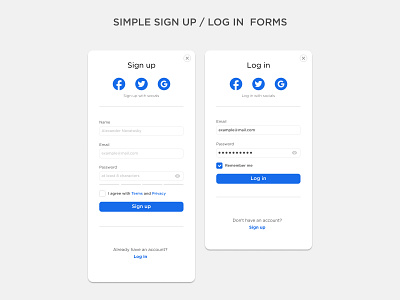 Simple sign up / log in forms for mobile app #DailyUI