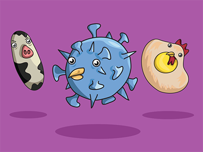 Microbe Cuties: Mad Cow, Bird Flu & Chicken Pox bacteria characters illustration microbe microbes virus viruses