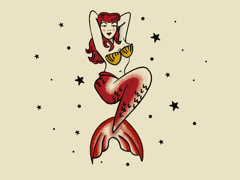 Drunk Sailor Stipple Brushes american animation gif illustration ink jerry mermaid retro sailor stippling tattoo traditional