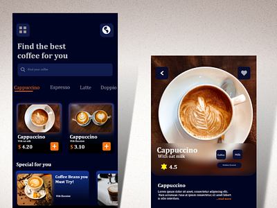 Coffee Shop Mobile App UI Design adobe xd app design illustration ui ux