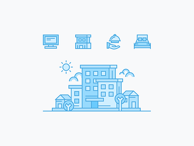 Icon Illustrations blue flat design hospitality hotel house icon icon set illustration minimalist thin icon