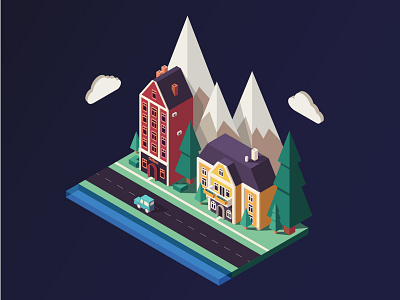 Houses in isometric app design illustration vector