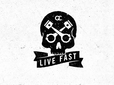 Live Fast automotive banner car graphic logo piston pistons skull texture