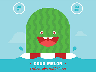 Aqua Melon branding cartoon character e liquid fruit illustration label watermelon