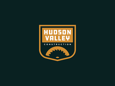 Hudson Valley Construction badge branding bridge buffalo ny construction logo saw shield