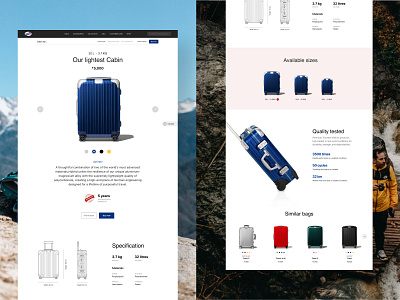 American Tourister website design bag design detail listing minimal page product screen ui ux