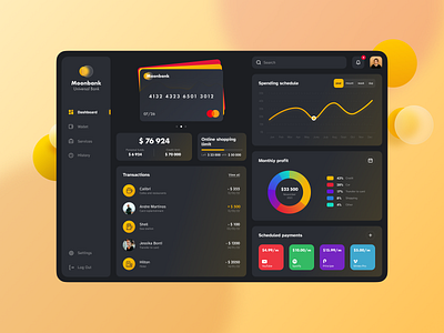 Finance app dashboard (dark mode) app design ui ux