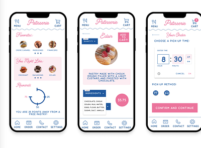 French Patisserie Mobile App Design bakery branding design entry level food french illustration typography ui ux