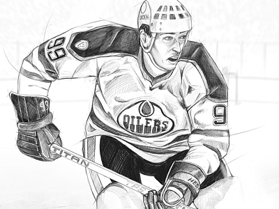 Wayne Gretzky pencil sketch art drawing hockey illustration pencil sports