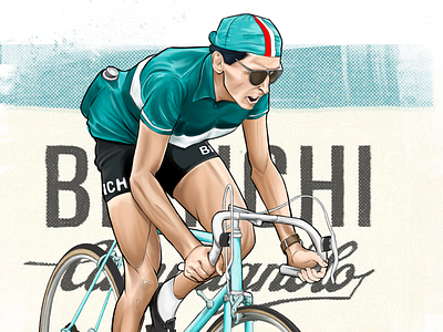 Fausto Coppi Portrait art athlete cycling digital art illustration painting pin up portrait poster sports sports art