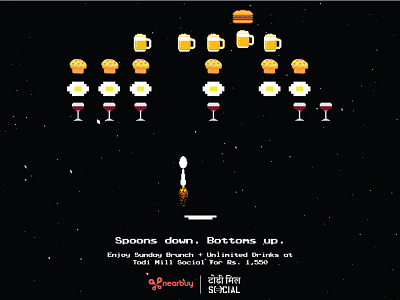 Space Invaders (Food parody) 8 bit design food foodie graphic design india jaspreet singh mohindra nearbuy pixel social space invaders spoon