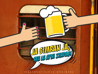 DDLJ (Parody) | Bollyfood alcohol art beer colours design drink food food and drink foodie graphic design humour illustration india jaspreet singh mohindra poster poster design posters shahrukh khan srk typography