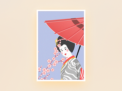 Geisha cherry flat flower girl gradient illustration japan japanese sakura