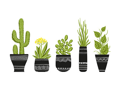 Set of cute flowerpots. Vector illustrations cute flowerppot green illustration isolated paint plants vector