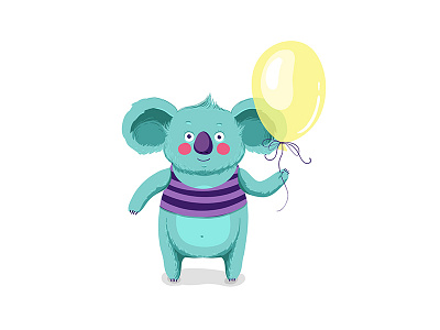 Illustration of cute Koala Bear balloon bear blue cartoon character cute illustration koala yellow