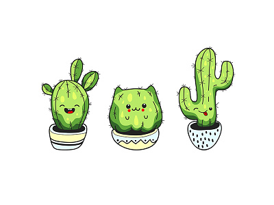 Funny cacti) cacti cactus character cute design flat icon illustartion kawaii