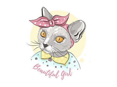 Cutie cat) cat character cute design fashion girl illustration kids nursery t shirt vector