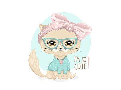Cute Cat baby bow cat character fashion glasses illustration kids nursery print shirt