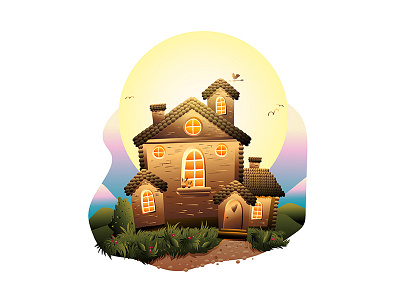 Fairytale house cartoon character design druid illustration vector