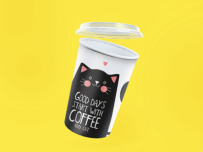 Coffee cup with cat cartoon cat character coffee design illustration vector