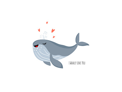 Cute Whale cartoon character day design heart illustration sweet valentines vector whale