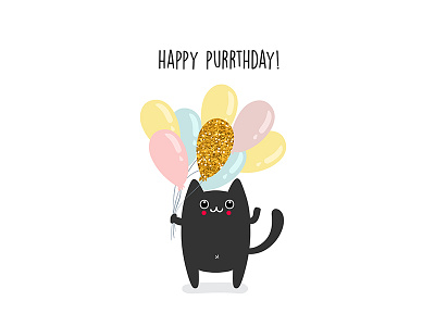 Happy cat birthday card cartoon cat character day design heart illustration sweet valentines vector