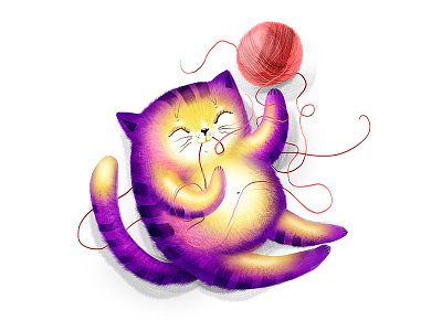Cute playing cat. cartoon cat character cute design digital painting illustration kids illustration logo painting