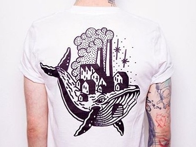 whale town tee (screen art colab collaboration design illustration printing printing) t shirt tattoo whale