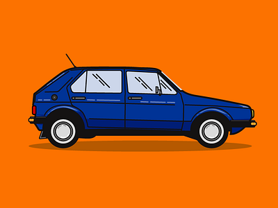 Citi Golf blue cabby car citigolf hatchback orange vector drawing vw