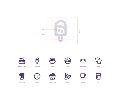 Food icon Set 🍔 burger cake donut food grid design icon icon set iconography minimal stroke stroke icon ui