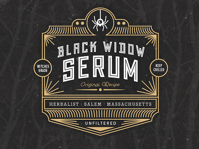 Black Widow Serum apothecary branding halloween label potion typography