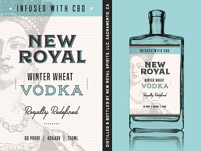 New Royal bottle branding cannabis cbd illustration label queen spirits typogaphy