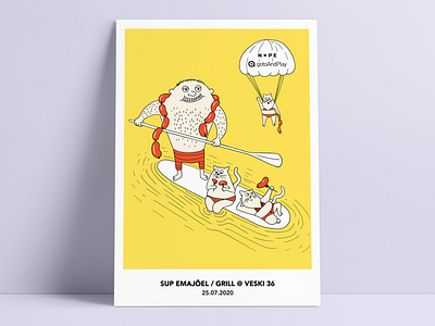 SUP party cats funny illustration illustrator party party event photoshop poster poster art poster design print teambuilding vibrant