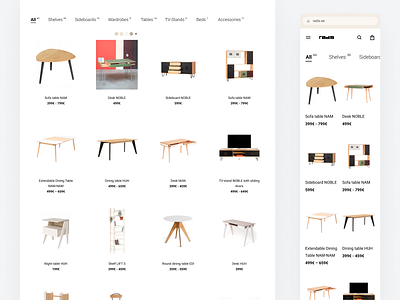 Radis e-commerce site // All products categories filter list pastel products shelves tables
