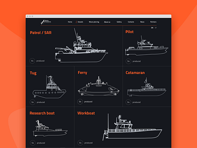 Arranging 'em boats boats dark darkmode gallery grid layout list orange uiux web