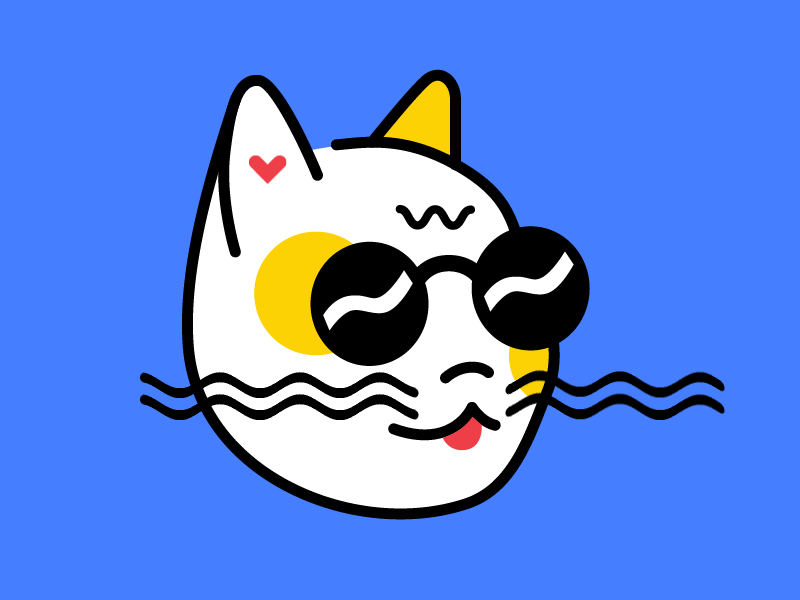 Our mascot – Piri the Cat animation character flat for fun kitty line reflection stroke sunglasses whiskers