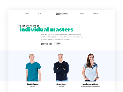 gotoAndPlay team crew landing photography team ui ux web