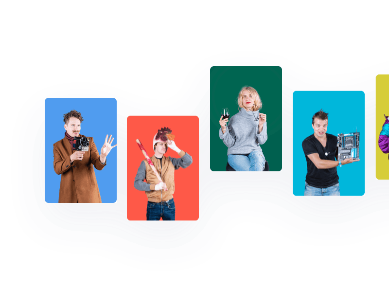 Hot player cards colorful colors characters hiring landing ui ux web portrait