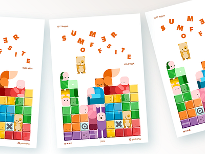 Summer Offsite branding cat clean fox lego minimal offsite people people illustration poster print tetris typography vector web