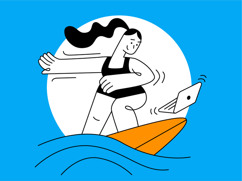 Hiring! III campaign career developer drawing illustration it jobs marketing remote surfer surfing vector work