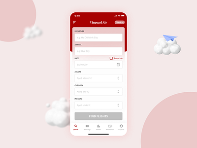 Find Flights - Vinpearl Air App airline booking app colorful flight app illustration red travel app ui uidesign uiux ux vietnam web design website